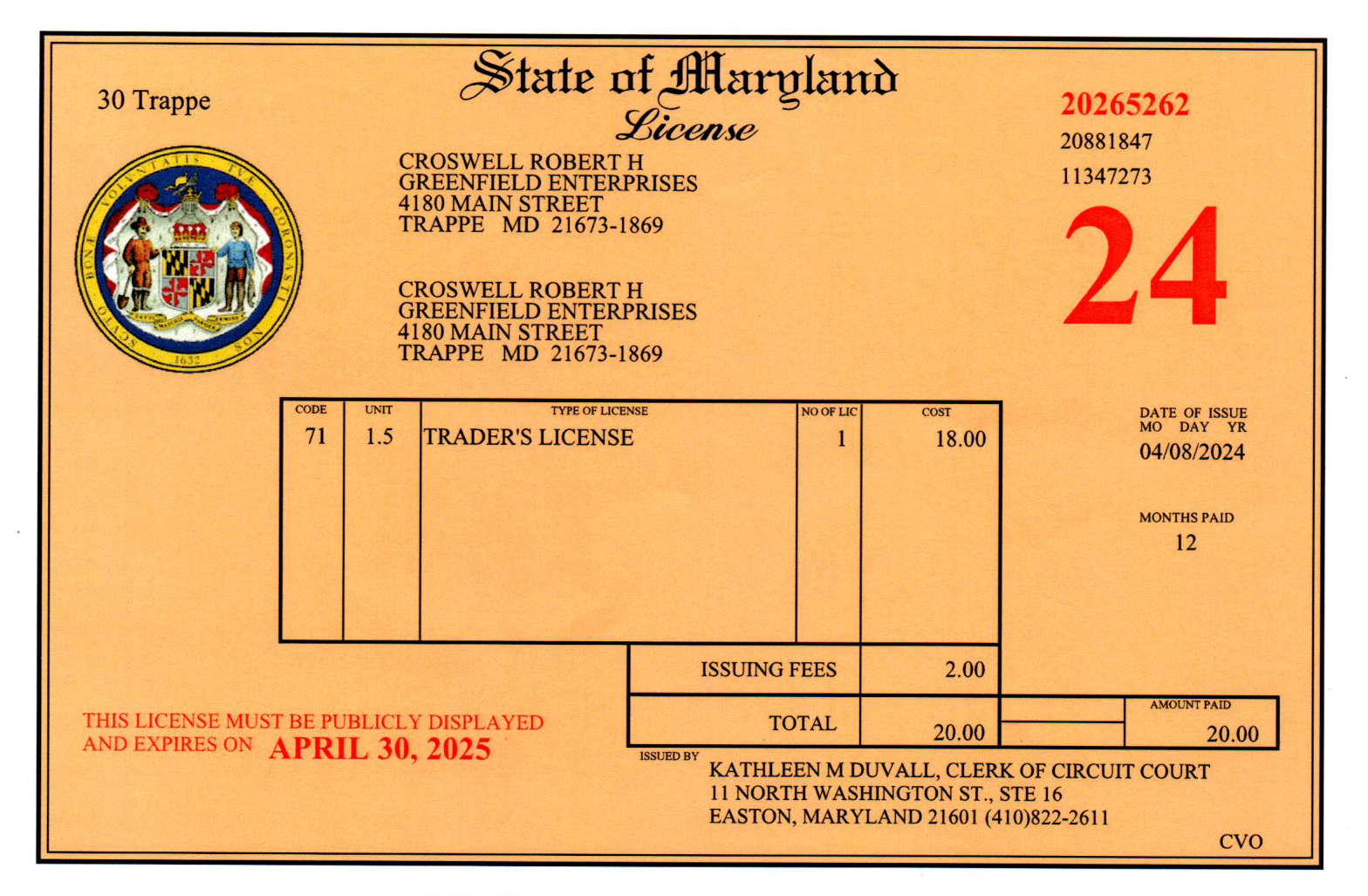 Maryland traders license